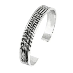 Iconic Men's Silver Bangle | 925 Sterling Silver Bangle Braided Bracelet for Men