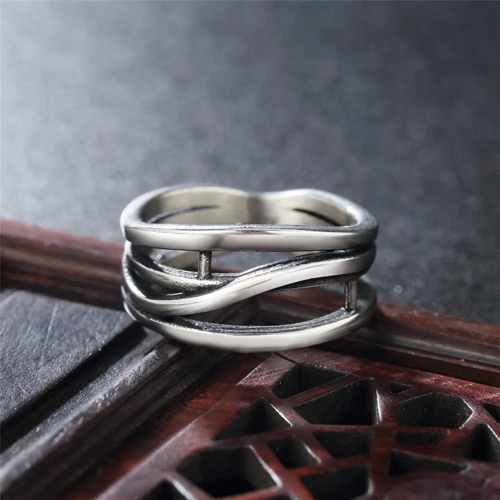 Irregular Lines Titanium Steel Ring with European and American Cool Fashion