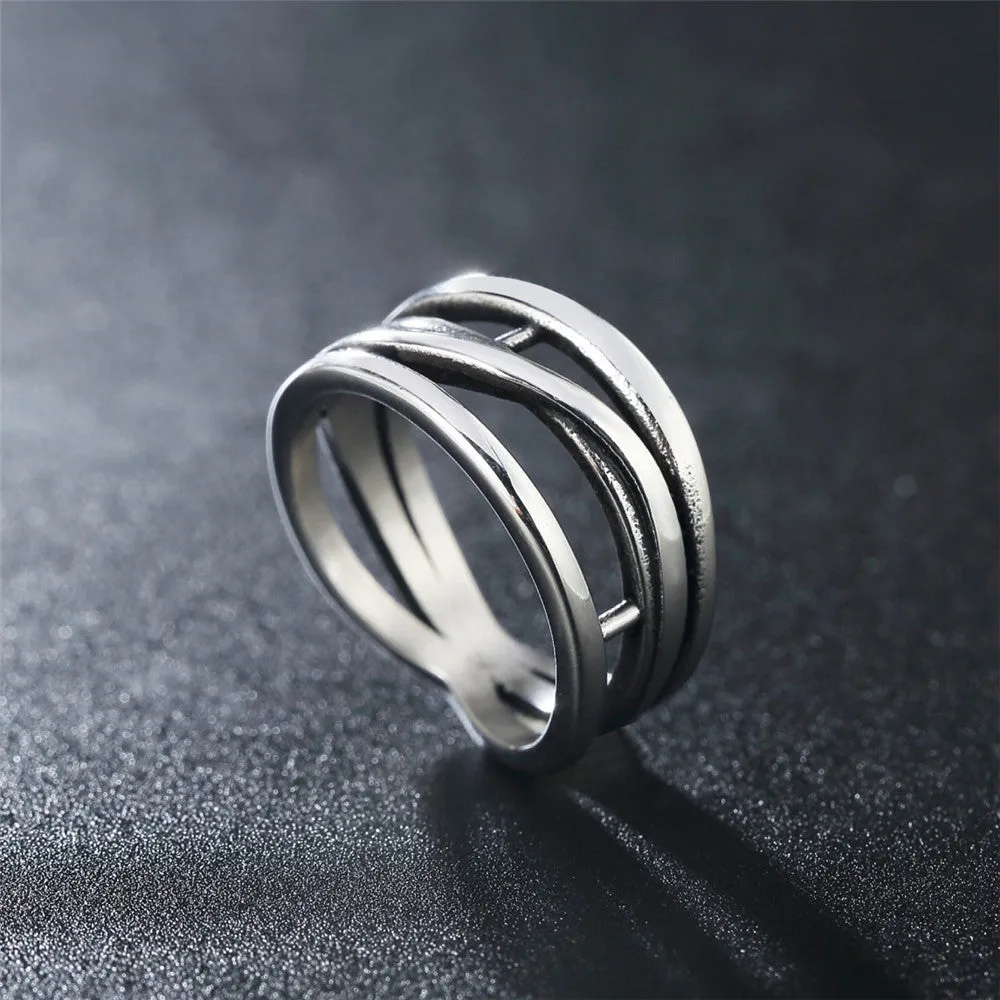 Irregular Lines Titanium Steel Ring with European and American Cool Fashion