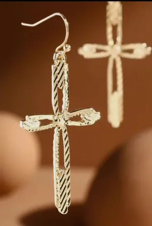 Jewelry - Texture Metal Cross Earrings, 2 Color Options