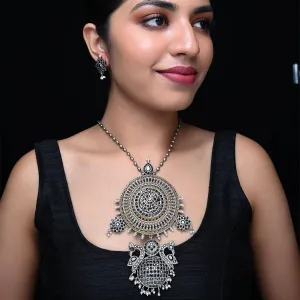 Kahani Long Oxidised Black Pendant Set