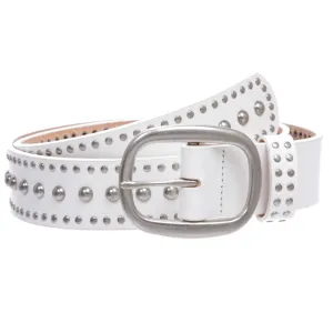 Ladies Oval Buckle Metal Circle Studded Leather Belt