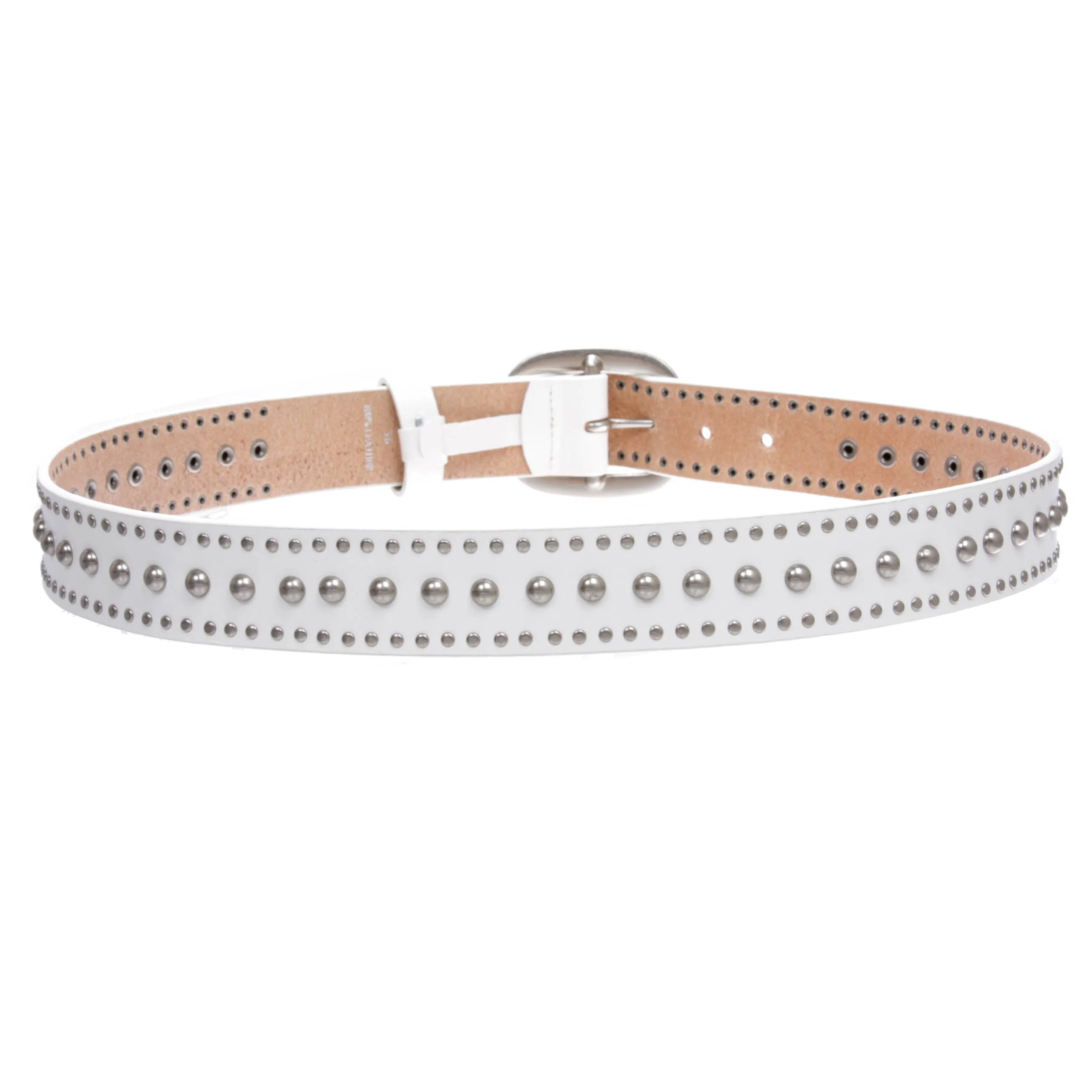 Ladies Oval Buckle Metal Circle Studded Leather Belt