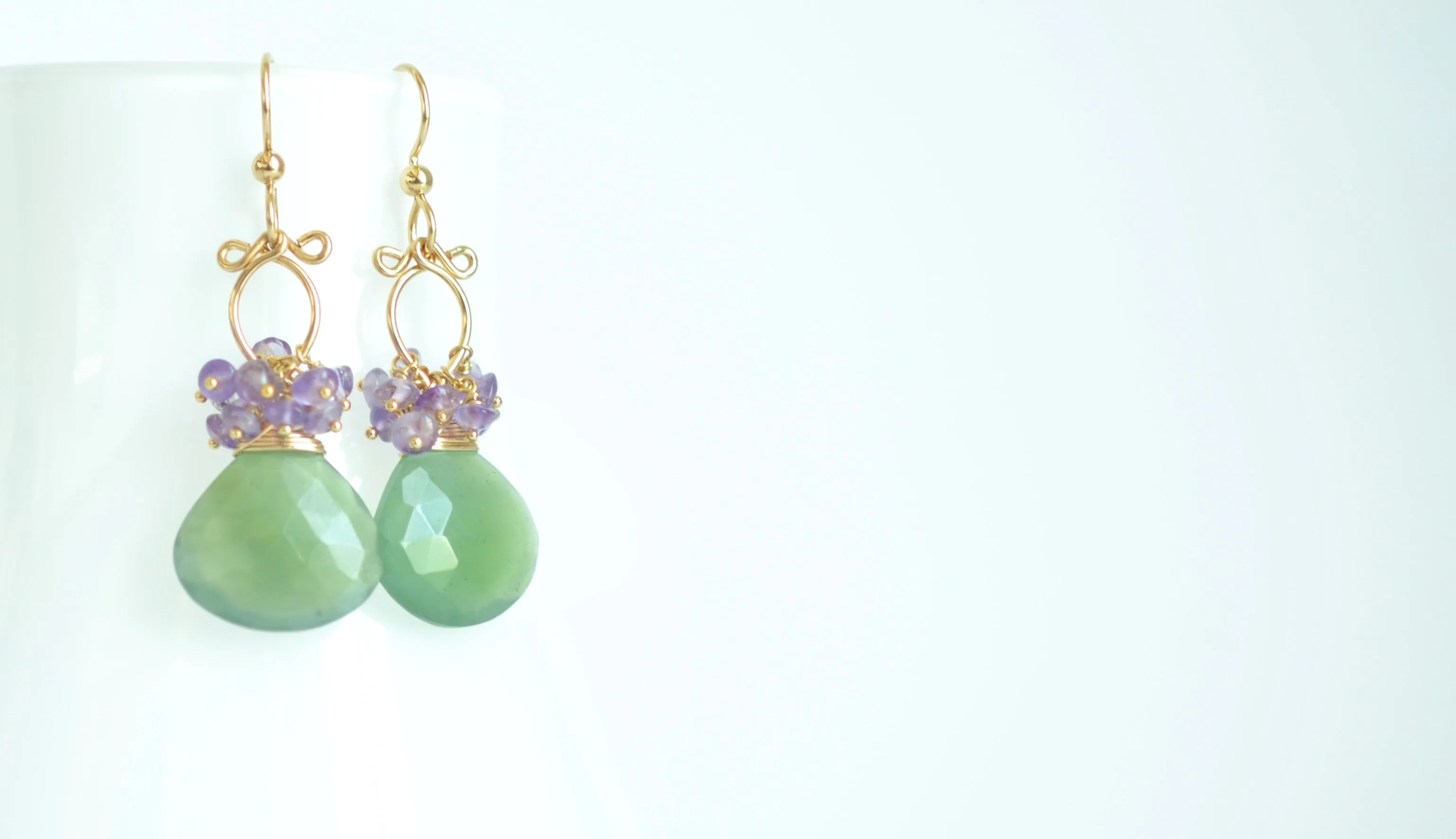 Maritza - Serpentine, Amethyst, 14k Gold Filled Earrings