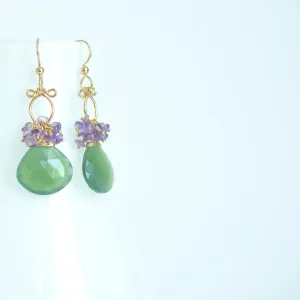 Maritza - Serpentine, Amethyst, 14k Gold Filled Earrings