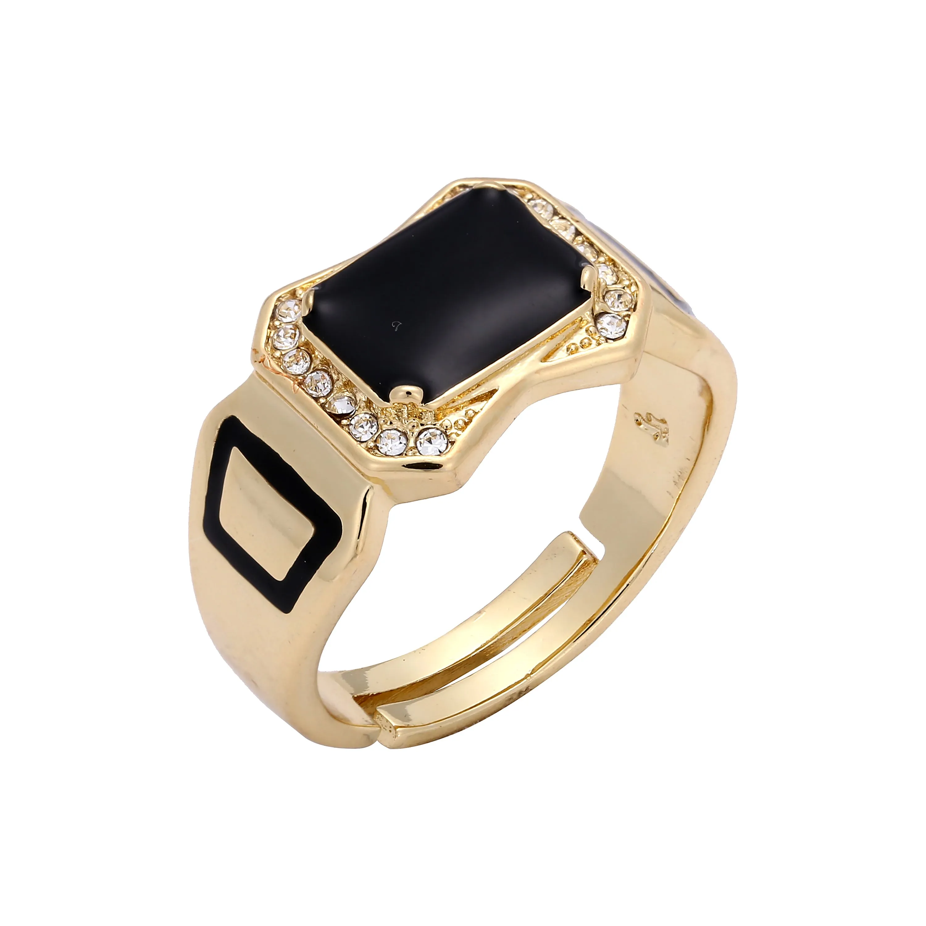 Men's paved white cz painted black 14K Gold Open Resizable Rings