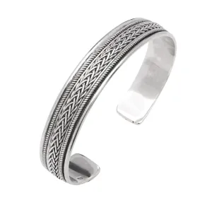 Men's Solid Silver Bangle Bracelet | 925 Sterling Braided Cuff Bangle Bracelet