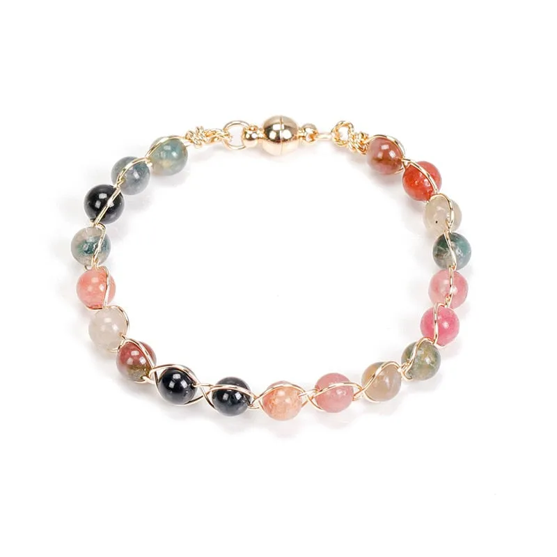 Multicolor Natural Tourmaline Tiger Eye Beaded Bracelet