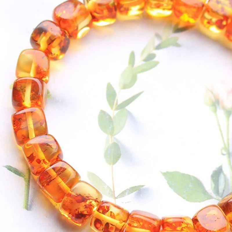 Natural Amber Cube Beaded Bracelet