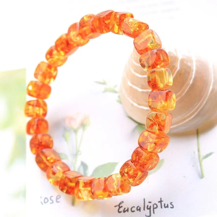 Natural Amber Cube Beaded Bracelet