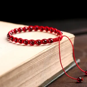 Natural Garnet Bracelet Hand Woven Red String Women's