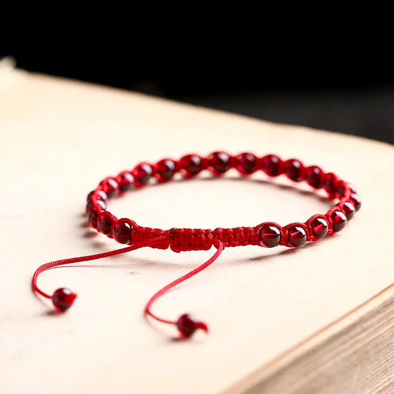 Natural Garnet Bracelet Hand Woven Red String Women's