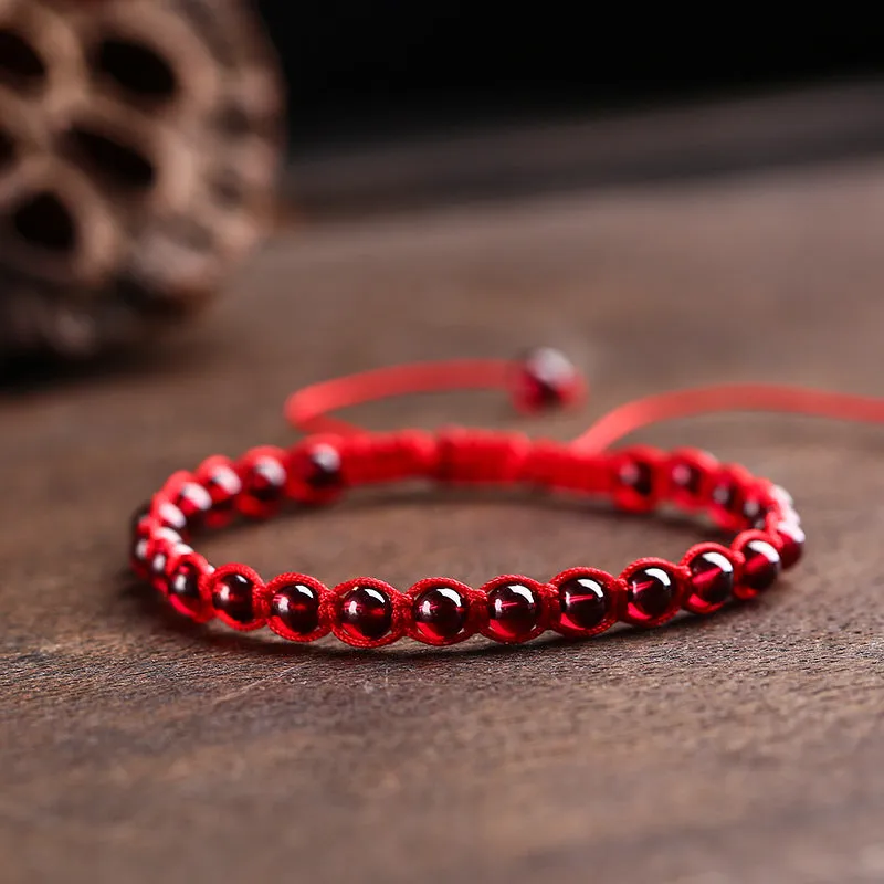 Natural Garnet Bracelet Hand Woven Red String Women's