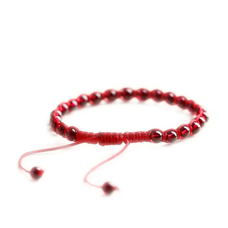 Natural Garnet Bracelet Hand Woven Red String Women's