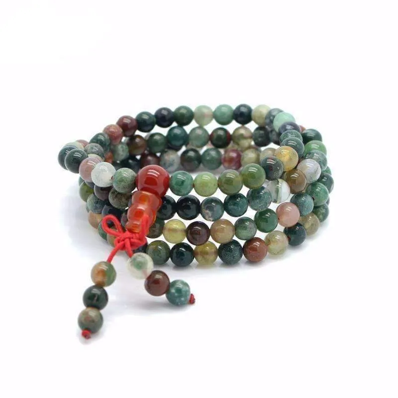 Natural Multi Colored Agate Stones Buddhist Prayer Bracelet