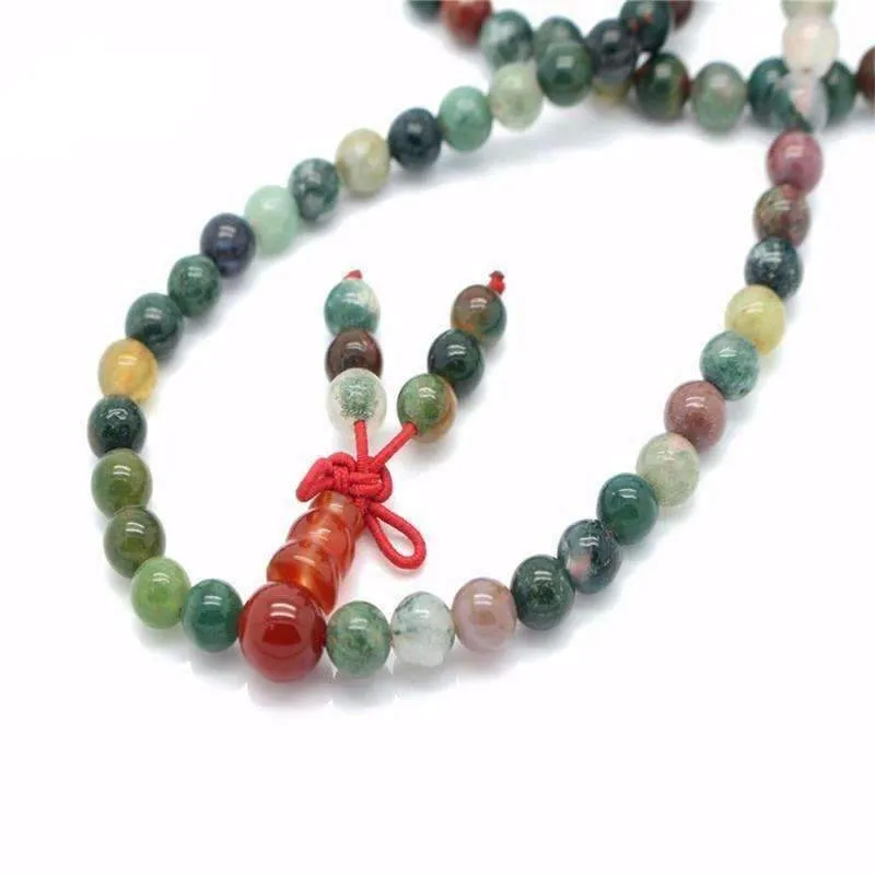 Natural Multi Colored Agate Stones Buddhist Prayer Bracelet