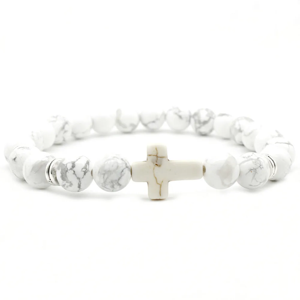 Natural stone white cross bracelet