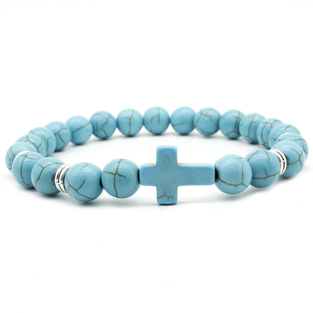 Natural stone white cross bracelet