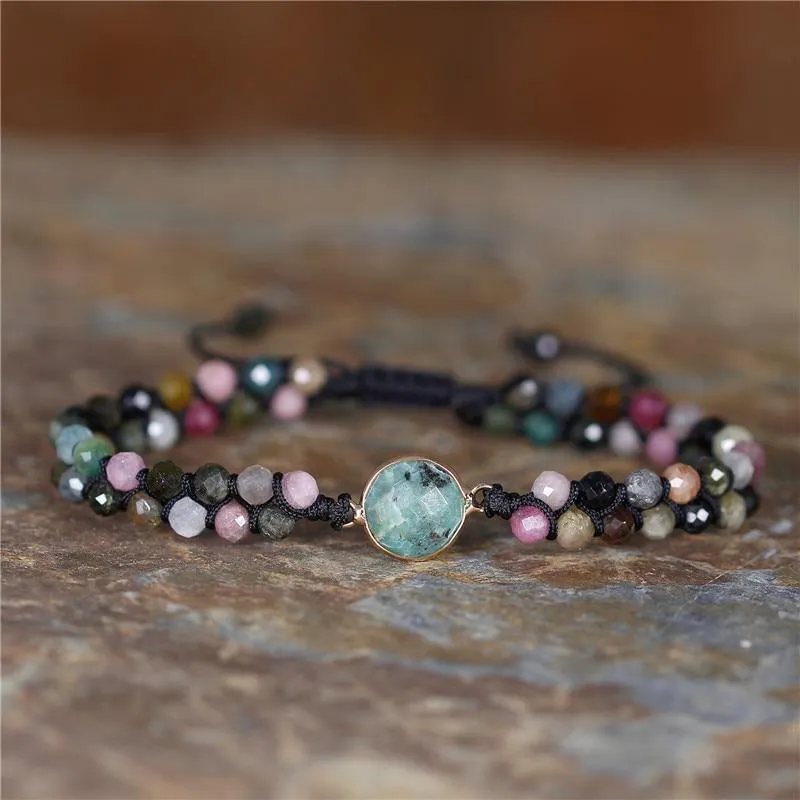 Natural Tourmaline & Indian Agate Adjustable Bracelet