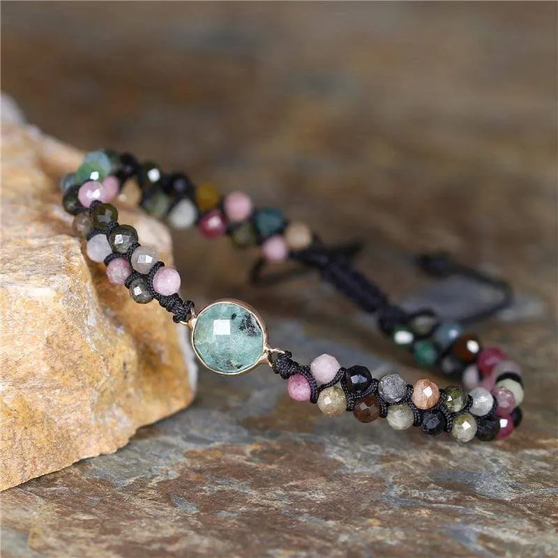 Natural Tourmaline & Indian Agate Adjustable Bracelet