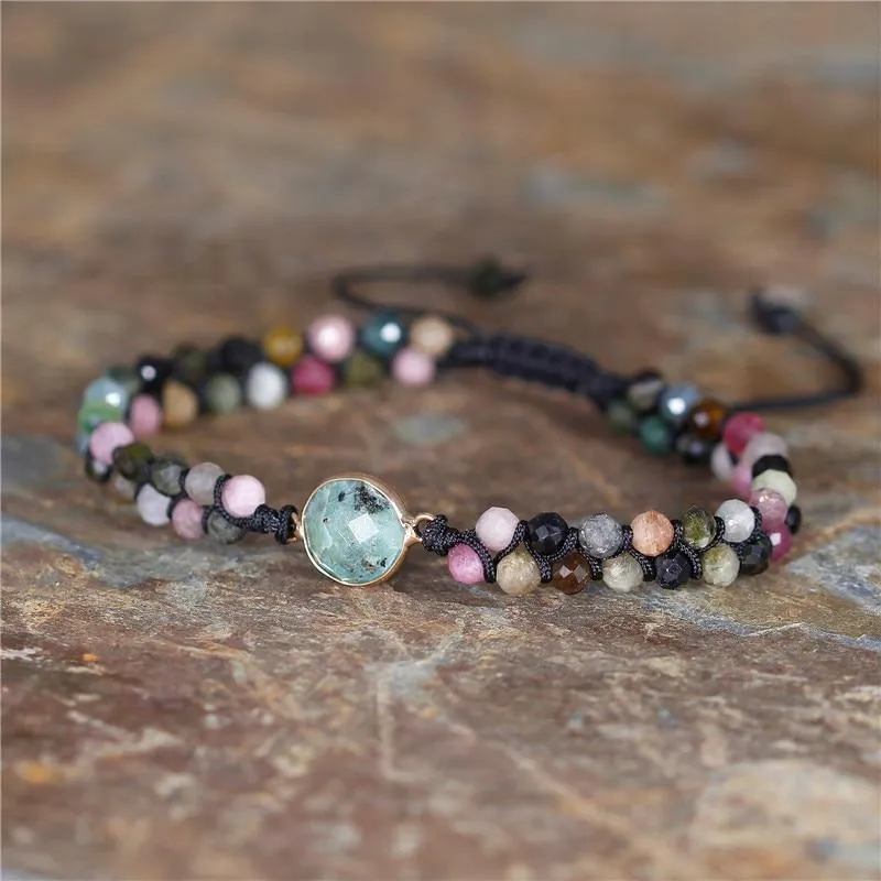 Natural Tourmaline & Indian Agate Adjustable Bracelet