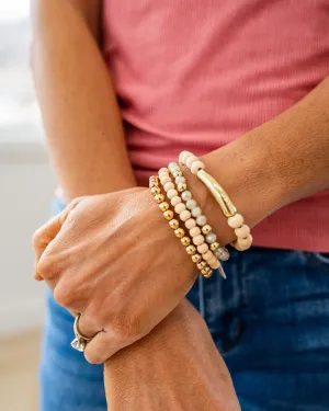 NEW! Gold and Natural Wooden Beaded Bracelet Set