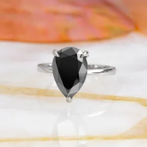 Noche Negra Hidden Halo Natural Black Diamond Pear Engagement Ring