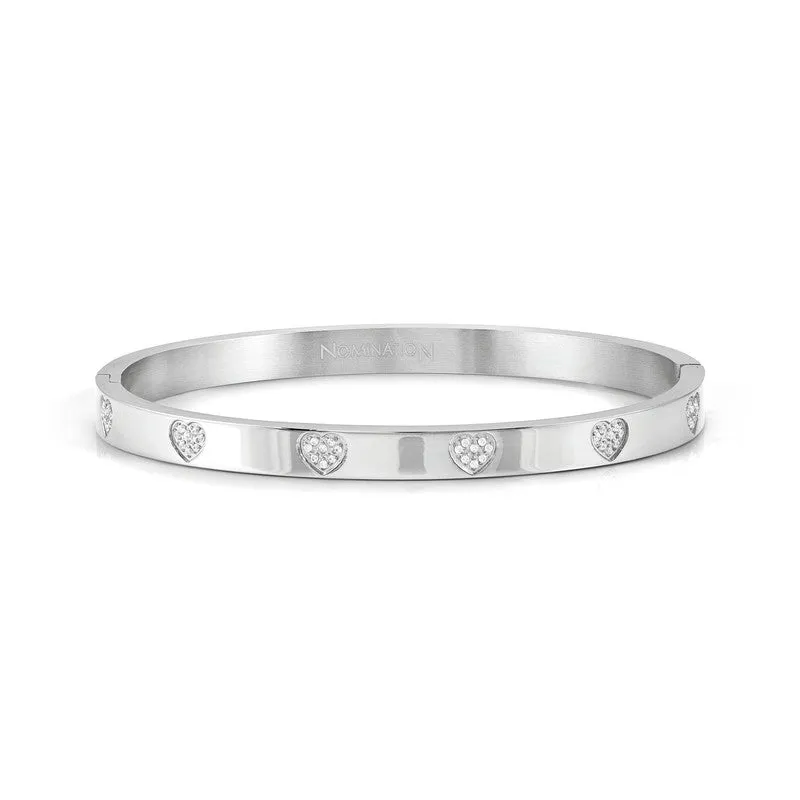 Nomination Pretty Bangle, Pave Heart, Cubic Zirconia, Silver, Stainless Steel