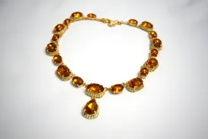 Orange Topaz Halo Riviere Necklace - large and medium ovals