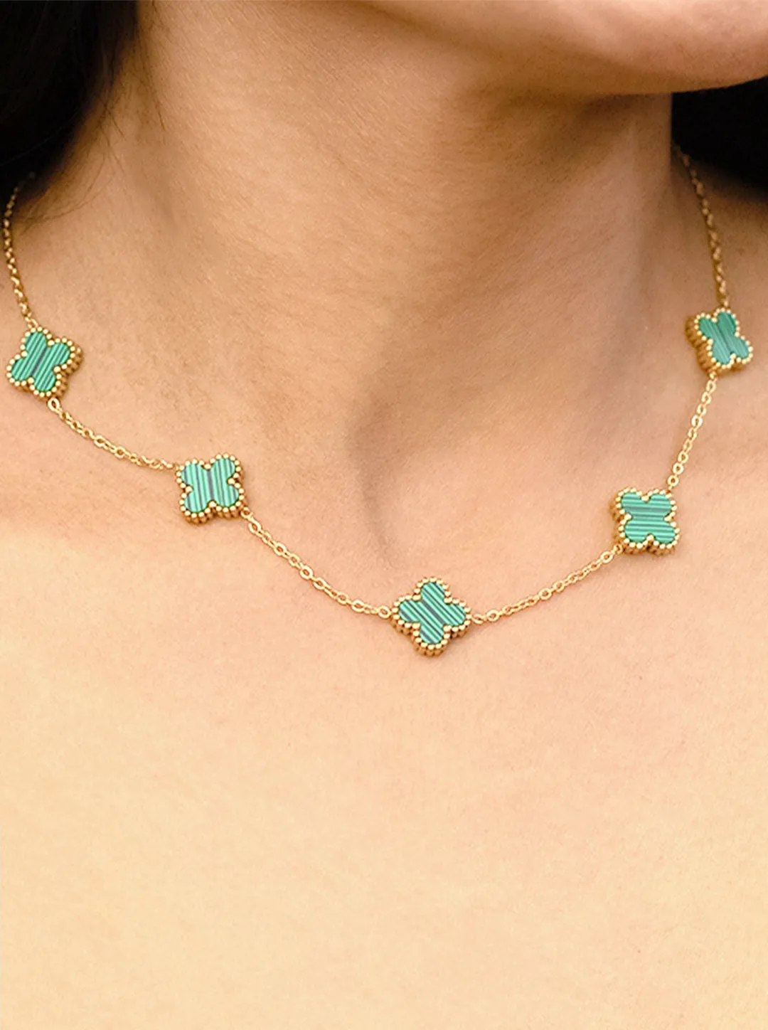 Ornaio 18k Gold Plated Anti-tarnish Clover Necklace in Emerald Green