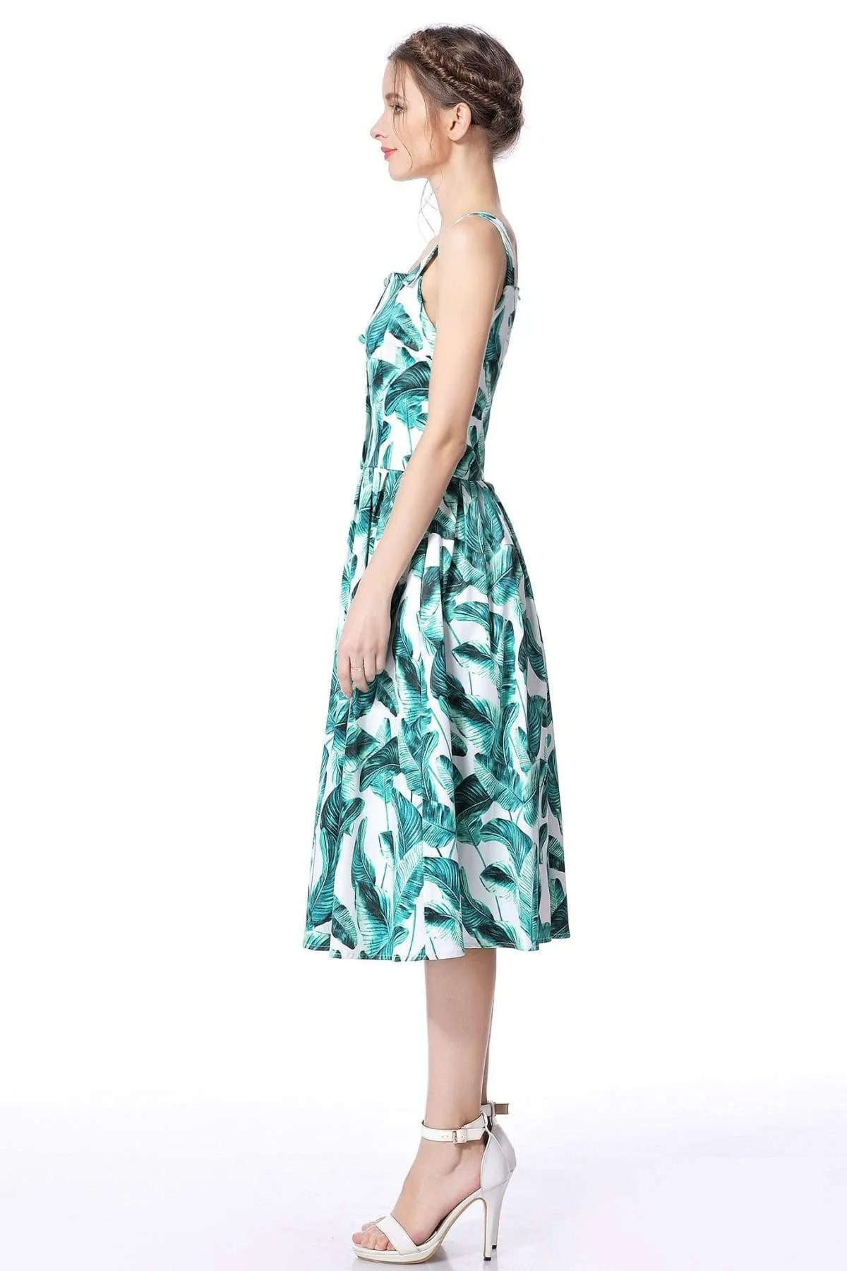 Palm Leaf Audrey Hepburn Strap Dress