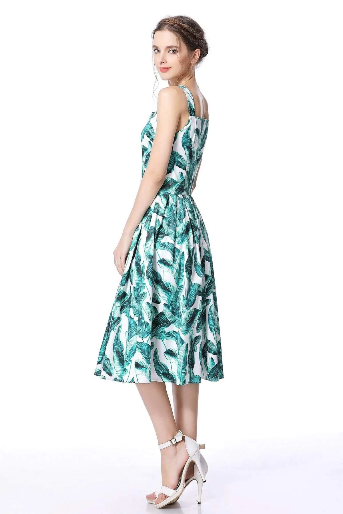 Palm Leaf Audrey Hepburn Strap Dress