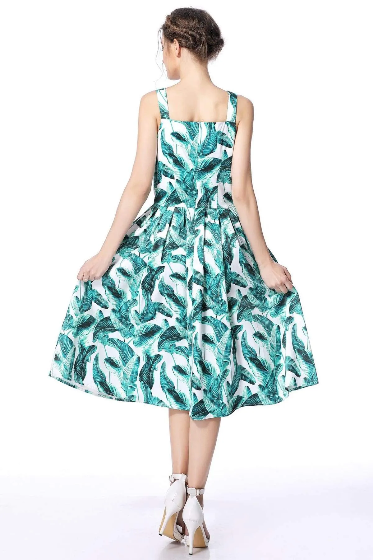 Palm Leaf Audrey Hepburn Strap Dress