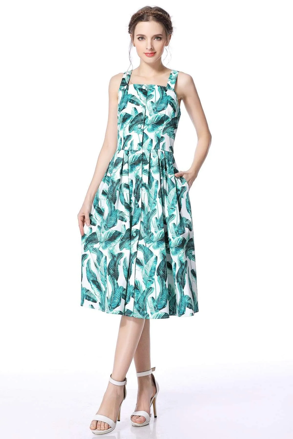 Palm Leaf Audrey Hepburn Strap Dress