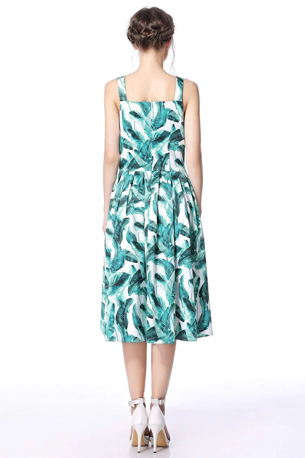 Palm Leaf Audrey Hepburn Strap Dress