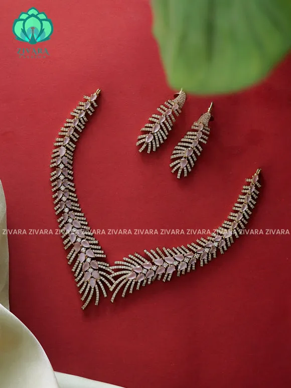 PASTEL PINK - FEATHER  - stylish and minimal elegant neckwear with earrings- Zivara Fashion