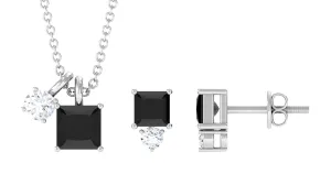 Princess Cut Black Onyx Jewelry Set with Diamond