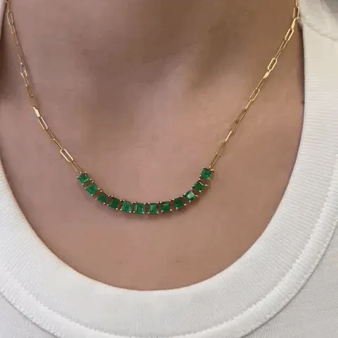 Princess Cut Emerald Necklace With Paper Clip Chain (3.00 ct.) in 14K Gold