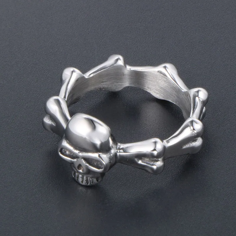 Punk-Inspired Personalized Titanium Steel Skull and Bone Ring for Men and Women