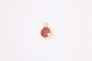 Red Garnet CZ Gold-Filled Wholesale Drop Charm, January Birthstone, Horizontal Bail