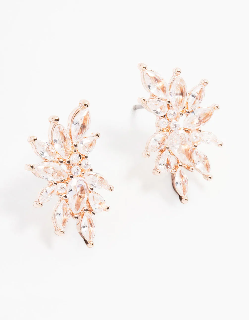 Rose Gold Plated Cubic Zirconia Marquise Cluster Stud Earrings