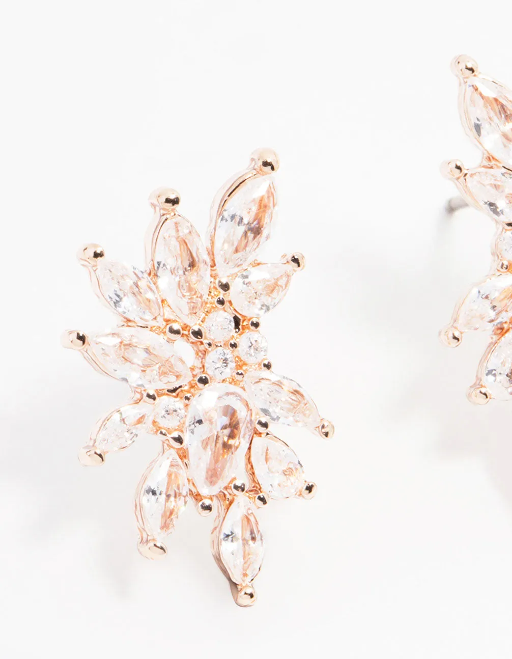 Rose Gold Plated Cubic Zirconia Marquise Cluster Stud Earrings