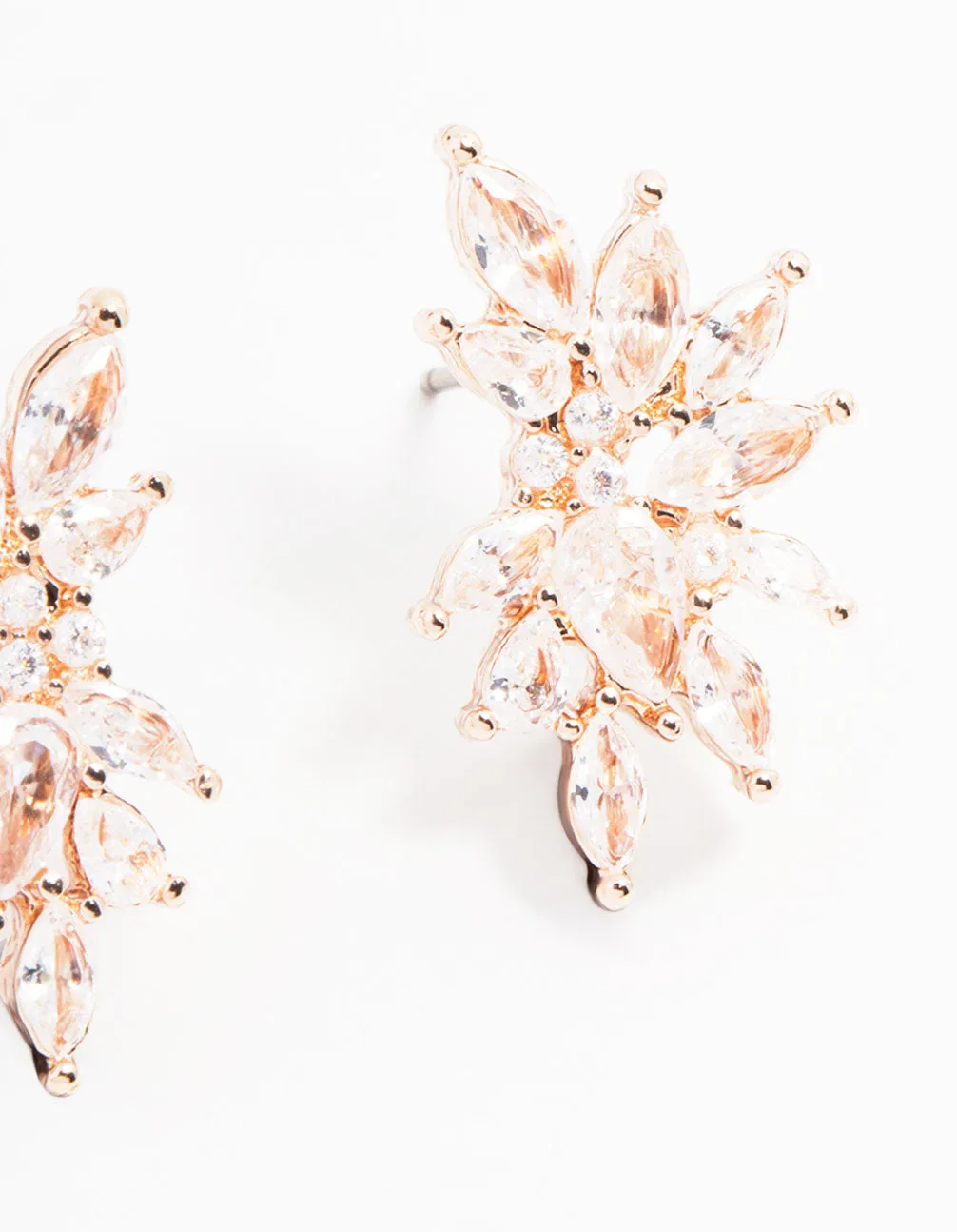 Rose Gold Plated Cubic Zirconia Marquise Cluster Stud Earrings