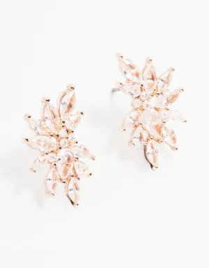 Rose Gold Plated Cubic Zirconia Marquise Cluster Stud Earrings