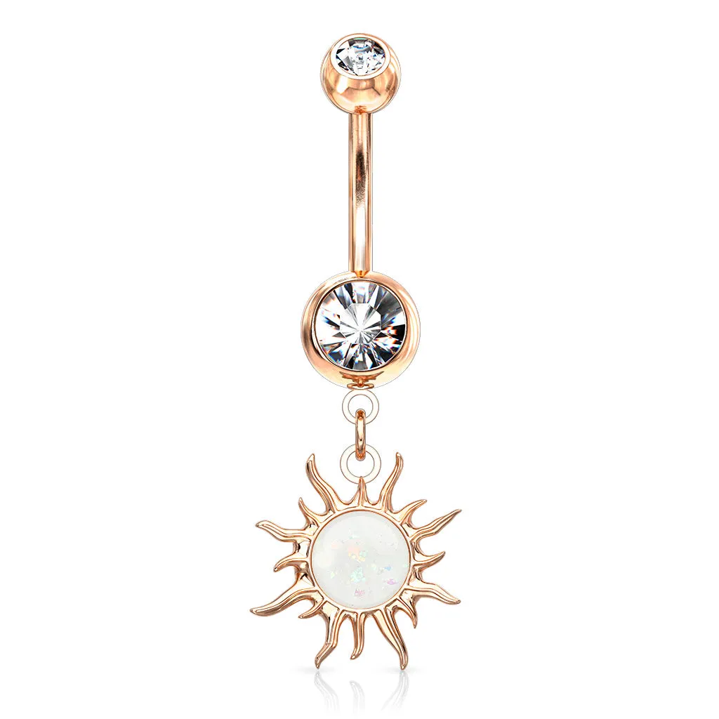 Rose Gold Sun Opal Glitter Belly Ring