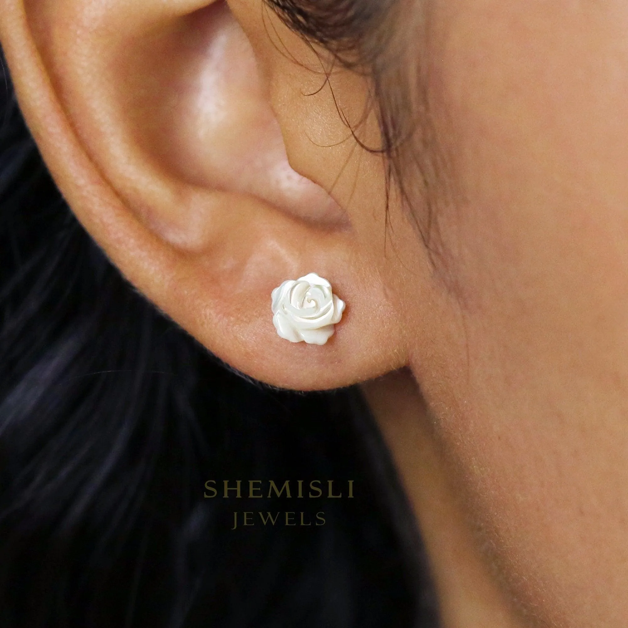 Rose Shell Stud Earrings, Flower, Gold, Silver SHEMISLI SS166