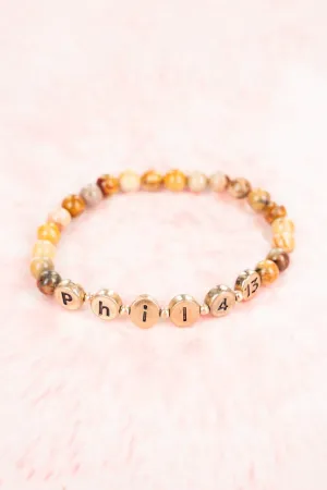 SALE! Alayna Brown Goldtone 'Phil 4:13' Beaded Bracelet