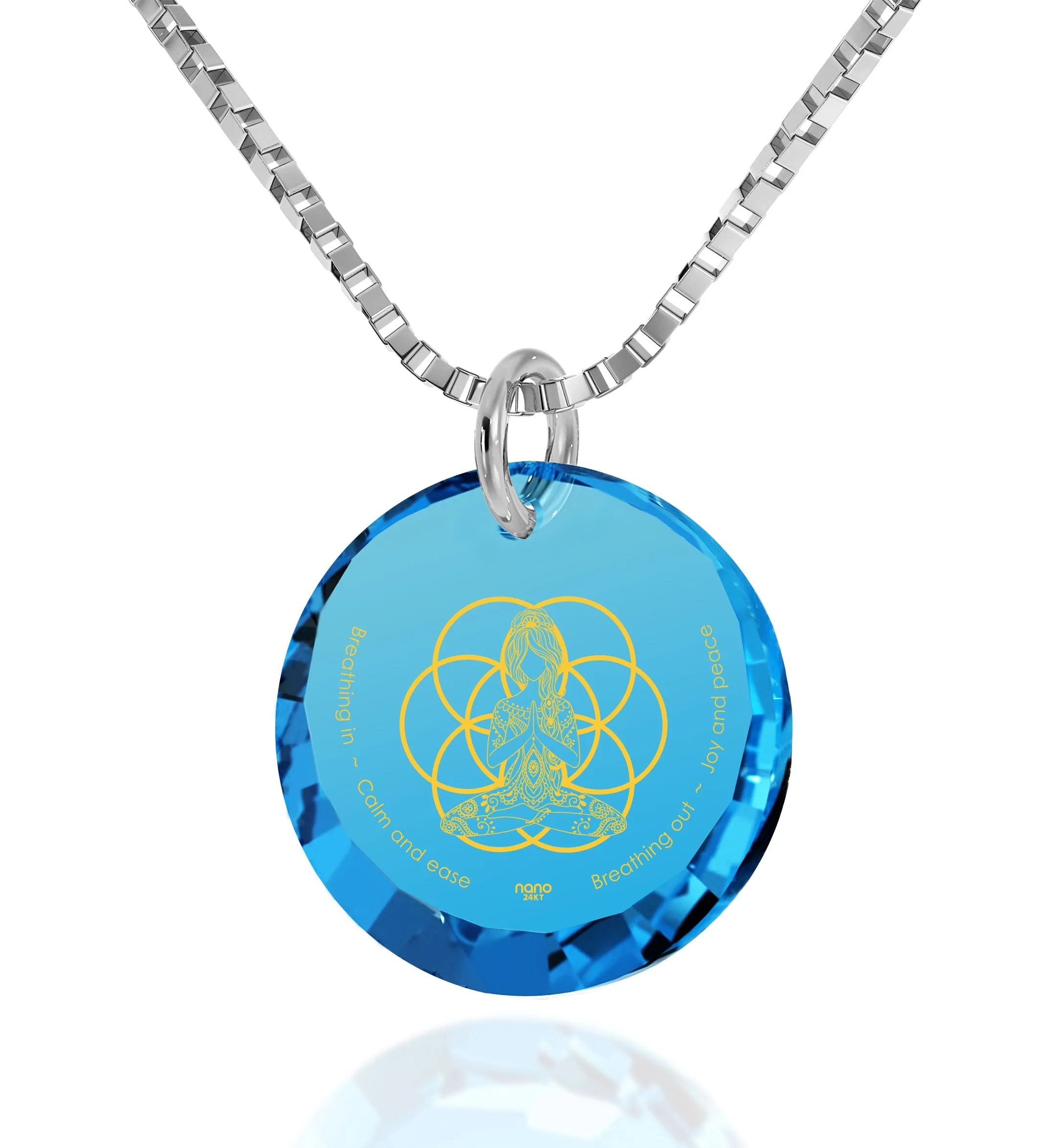 Seed of Life Charm Necklace Yoga Meditation Pendant Gold Inscribed