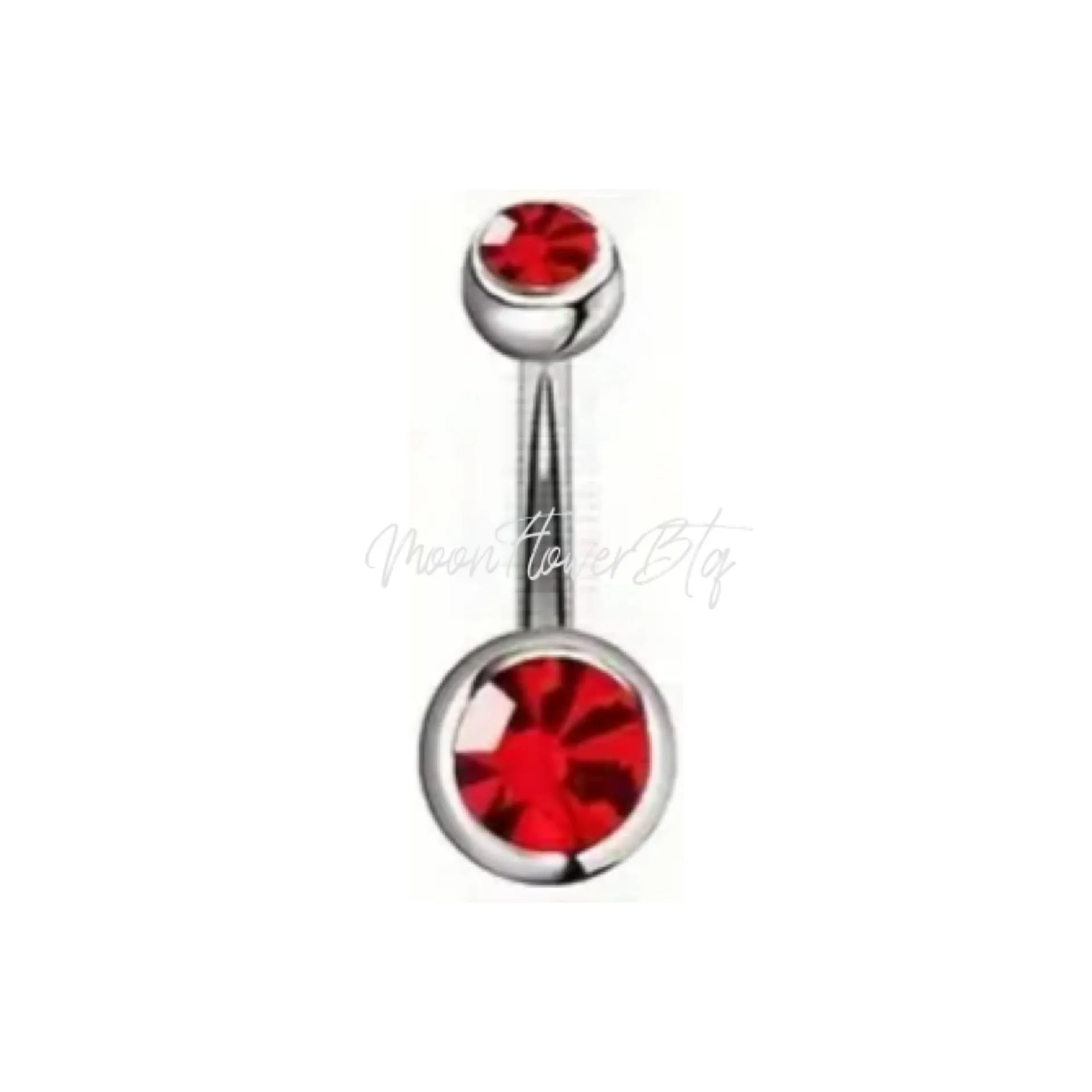 Silver Red CZ Navel Belly Button Ring