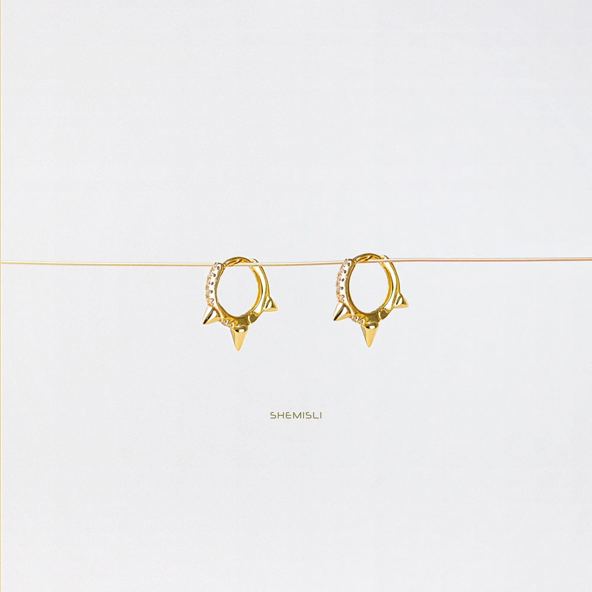 Spike CZ Hoop Earrings, Huggies, Gold, Silver SHEMISLI SH095